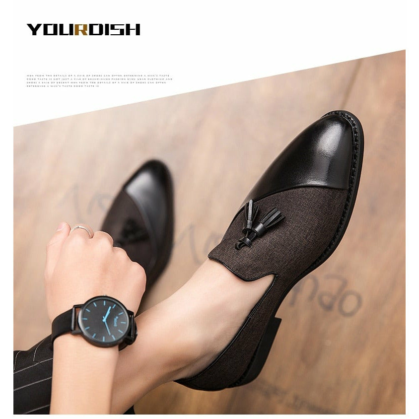 Semi-formal Hemp PU Leather Men's Shoes Glamorous Blue Tassel Italian Shoes
