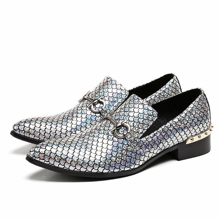 Men's Genuine Leather Loafers – Shiny Glitter Slip-On Wedding & Party Shoes