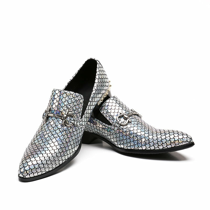 Men's Genuine Leather Loafers – Shiny Glitter Slip-On Wedding & Party Shoes
