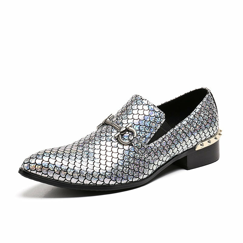 Men's Genuine Leather Loafers – Shiny Glitter Slip-On Wedding & Party Shoes