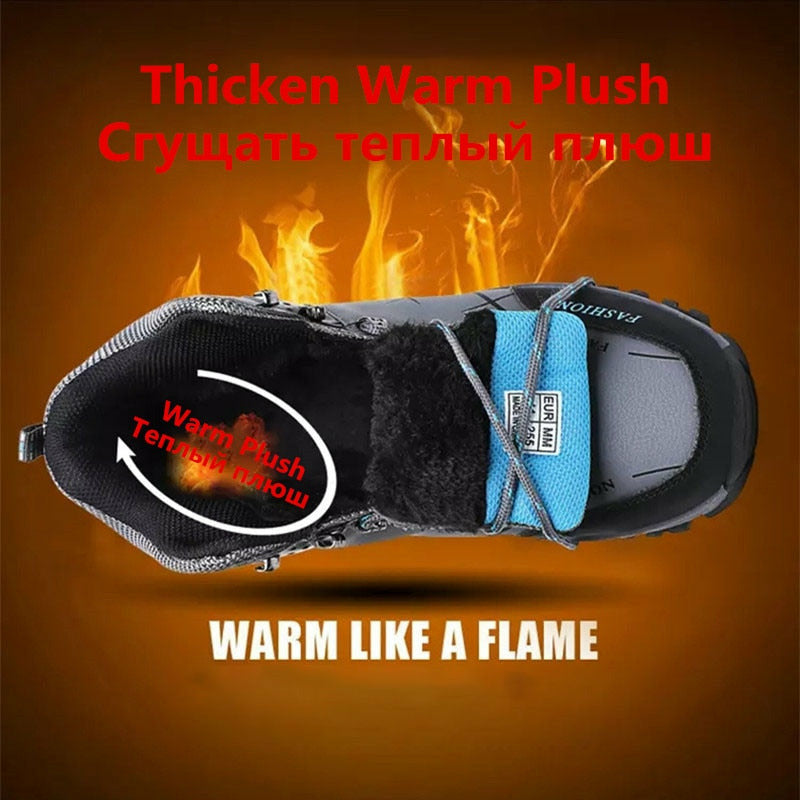 Men Waterproof Leather Boots Sneaker Warm Hiking Outdoor Boots