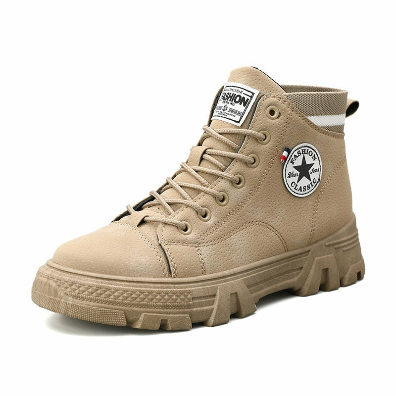 Men's High Quality Leather Boots – Waterproof Casual Motorcycle Ankle Lace-Up Shoes