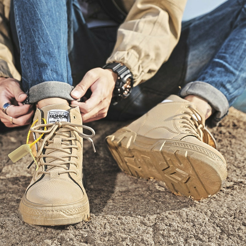 Men's High Quality Leather Boots – Waterproof Casual Motorcycle Ankle Lace-Up Shoes