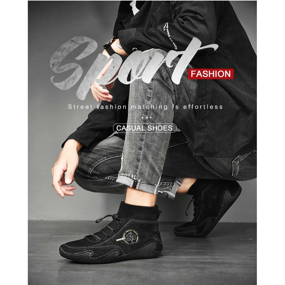 Men Fashion Leather Boots Casual Outdoor Light Ankle Shoes