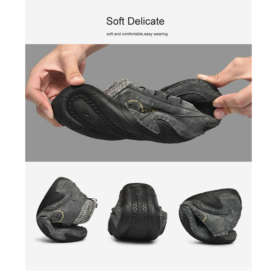 Men Fashion Leather Boots Casual Outdoor Light Ankle Shoes