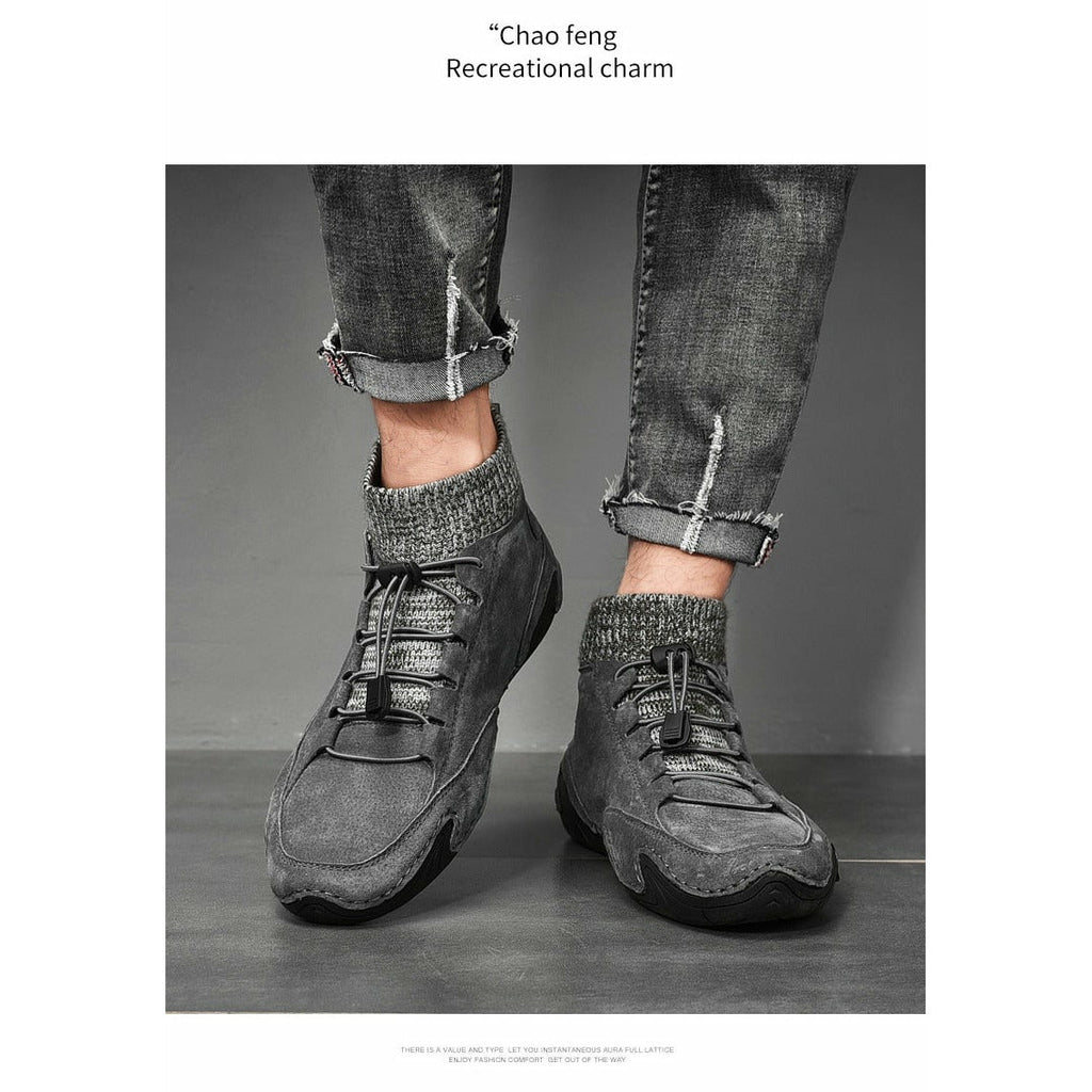 Men Fashion Leather Boots Casual Outdoor Light Ankle Shoes