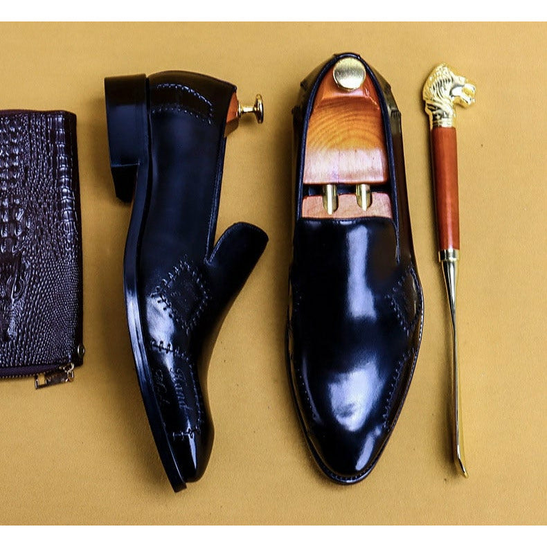 Men's Loafer Genuine Leather Shoes Big Size Slip On Designer Wedding Formal Shoes