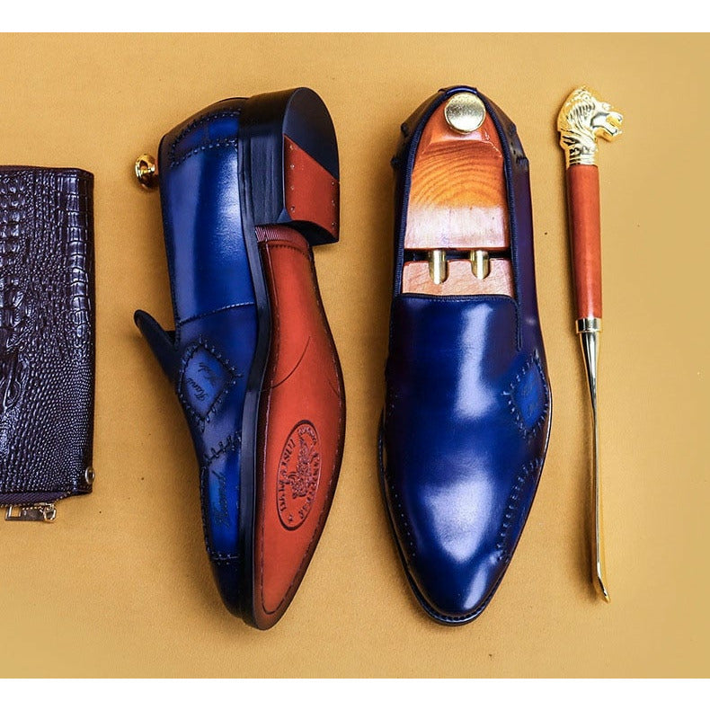 Men's Loafer Genuine Leather Shoes Big Size Slip On Designer Wedding Formal Shoes