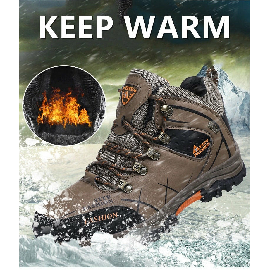 Men Waterproof Leather Boots Sneaker Warm Hiking Outdoor Boots