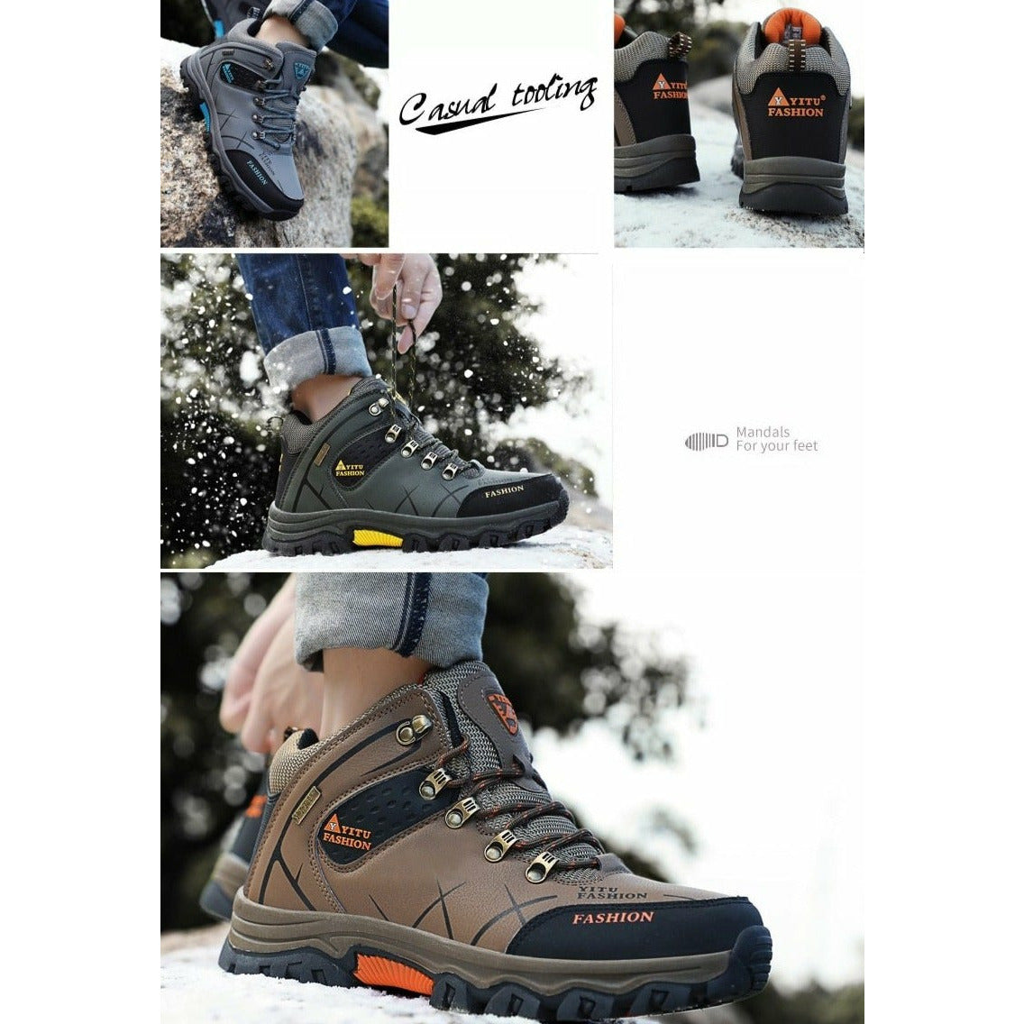 Men Waterproof Leather Boots Sneaker Warm Hiking Outdoor Boots
