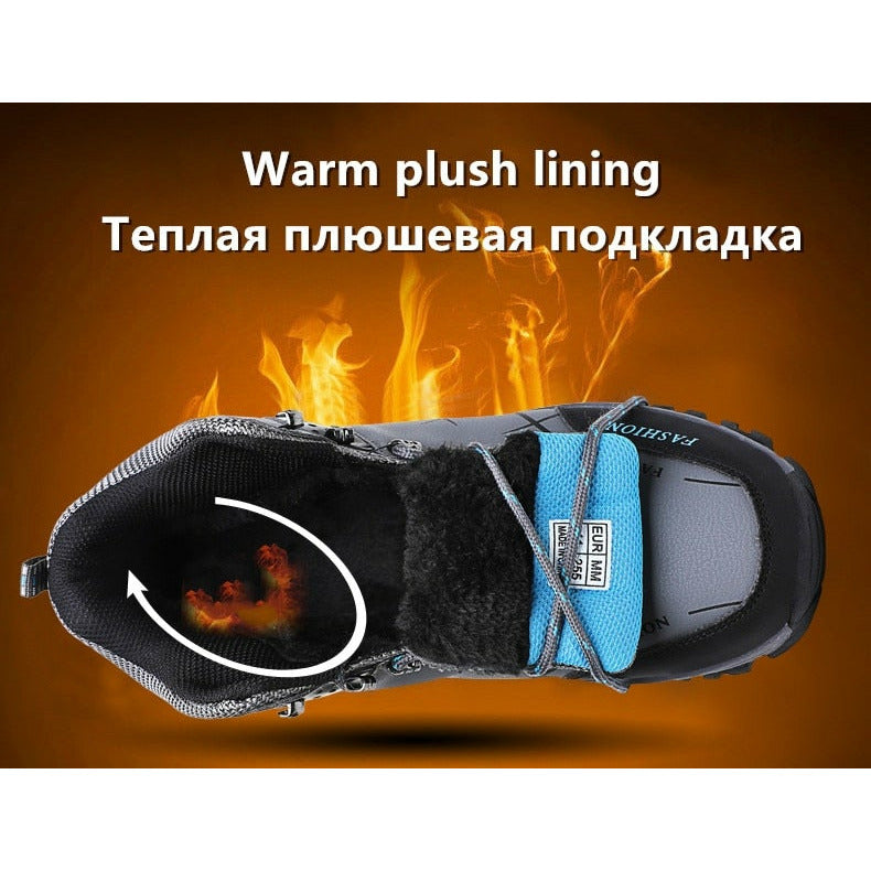 Men Waterproof Leather Boots Sneaker Warm Hiking Outdoor Boots