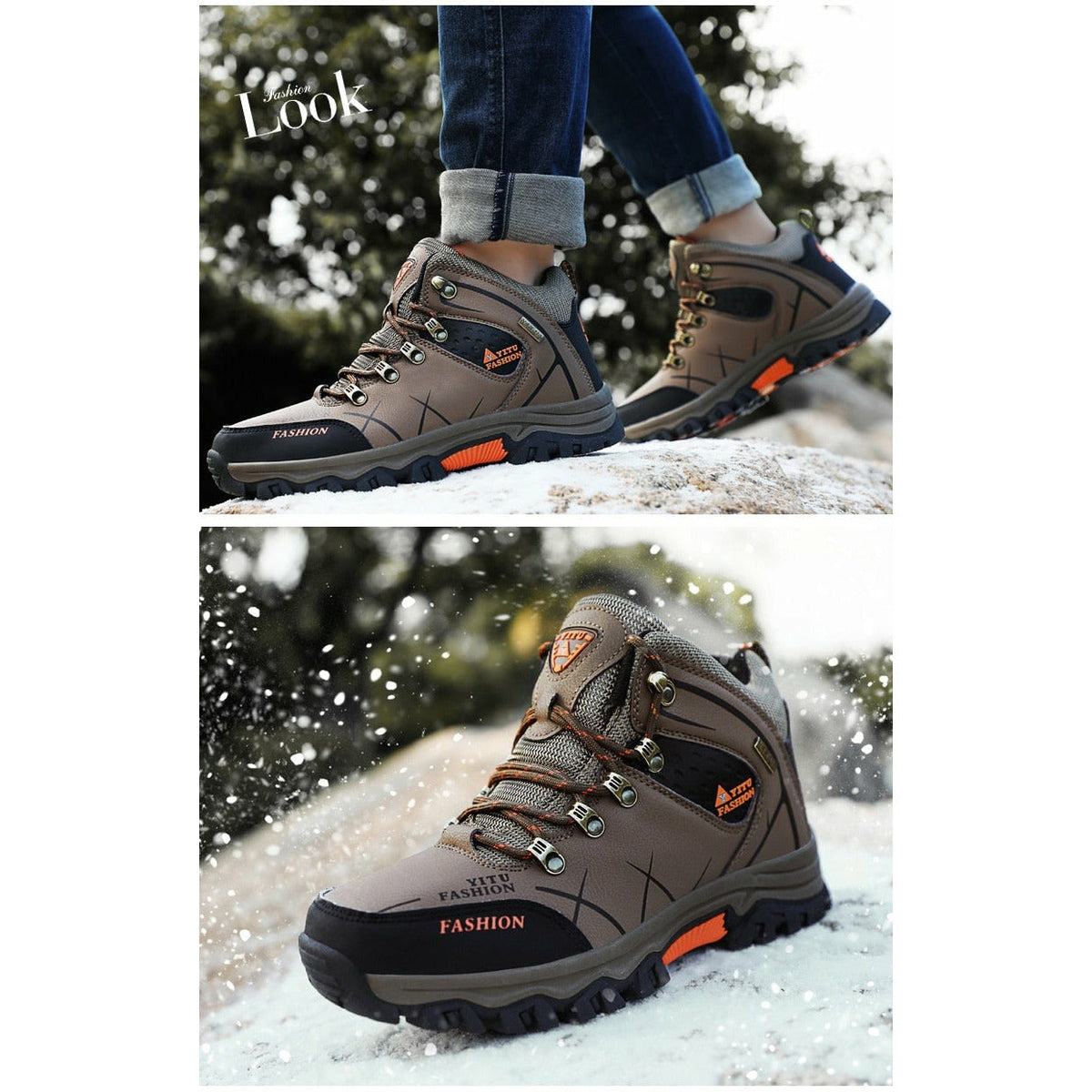 Men Waterproof Leather Boots Sneaker Warm Hiking Outdoor Boots