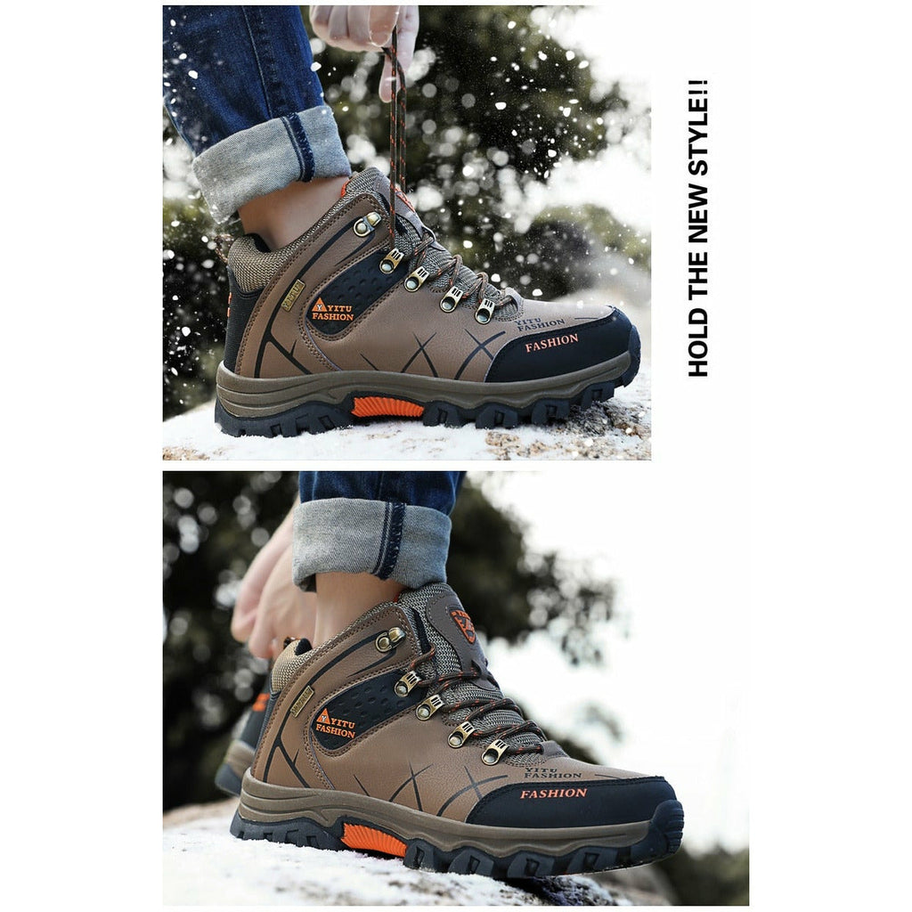 Men Waterproof Leather Boots Sneaker Warm Hiking Outdoor Boots
