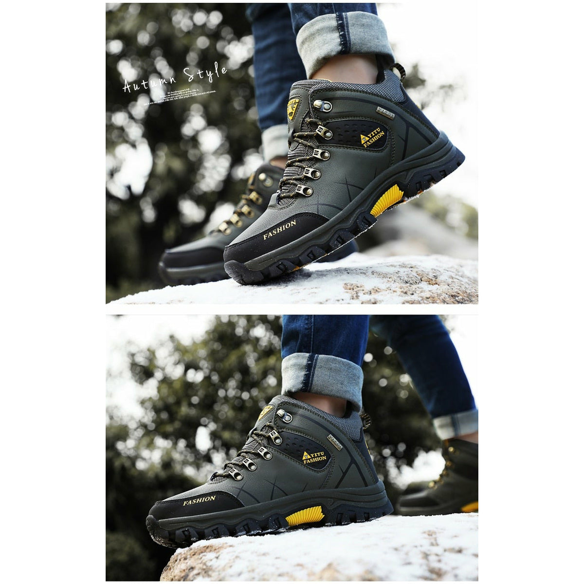 Men Waterproof Leather Boots Sneaker Warm Hiking Outdoor Boots