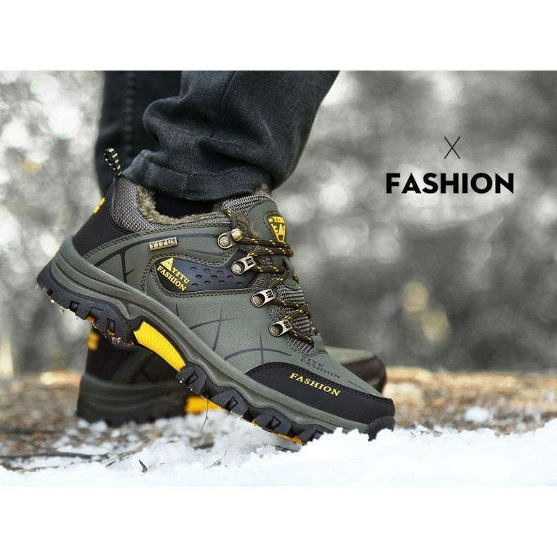 Men Waterproof Leather Boots Sneaker Warm Hiking Outdoor Boots