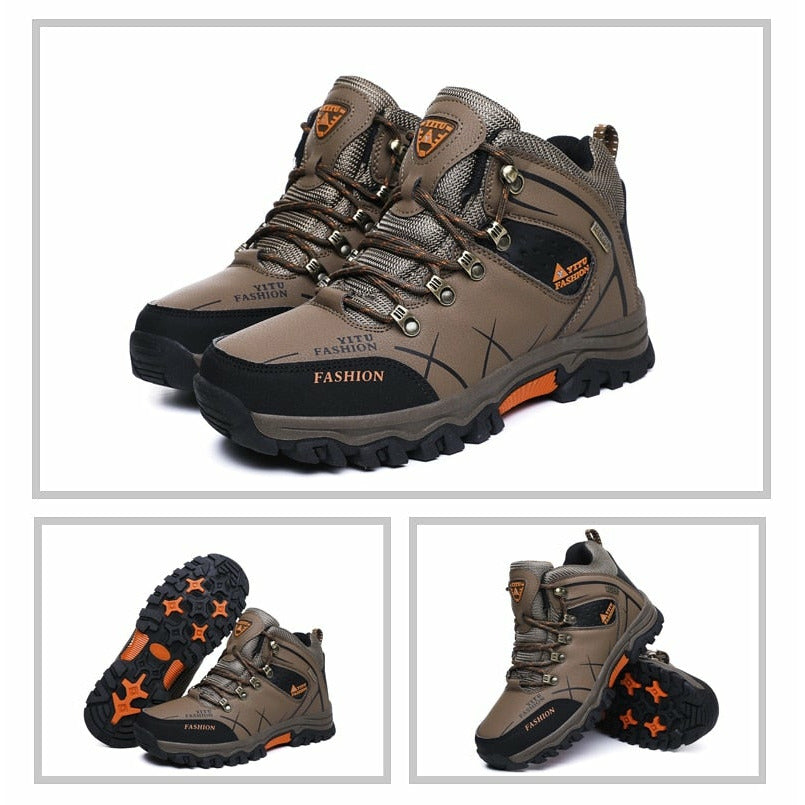 Men Waterproof Leather Boots Sneaker Warm Hiking Outdoor Boots