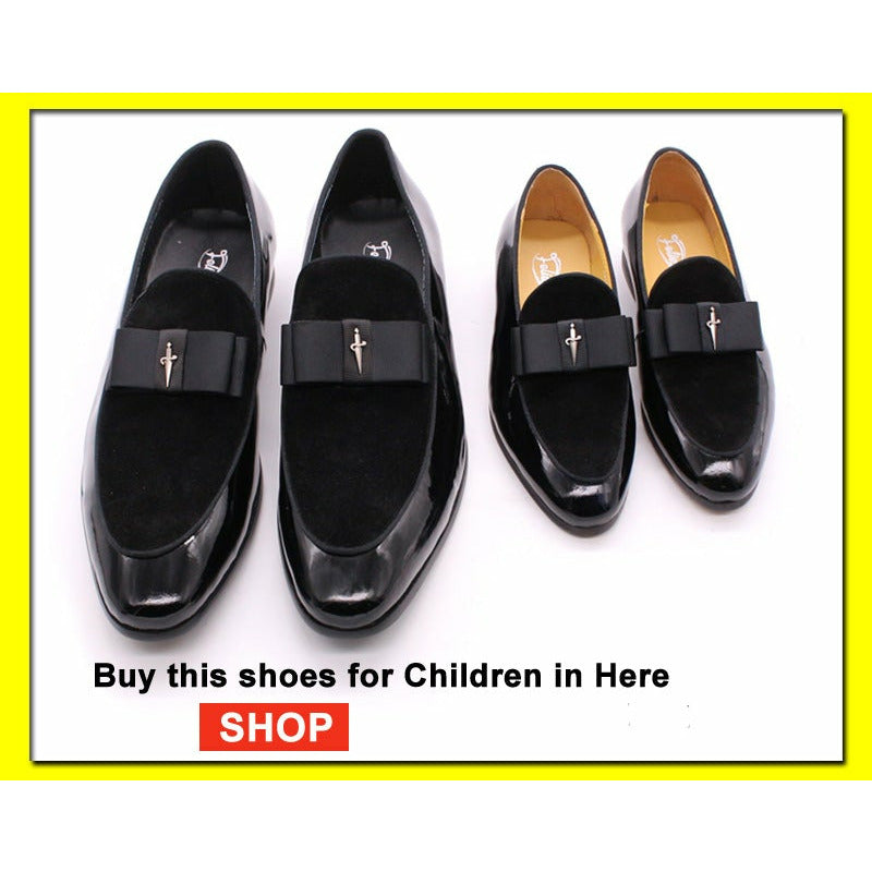 Handmade Genuine Patent Leather And Nubuck Leather Patchwork With Bow Tie Men Wedding Shoes