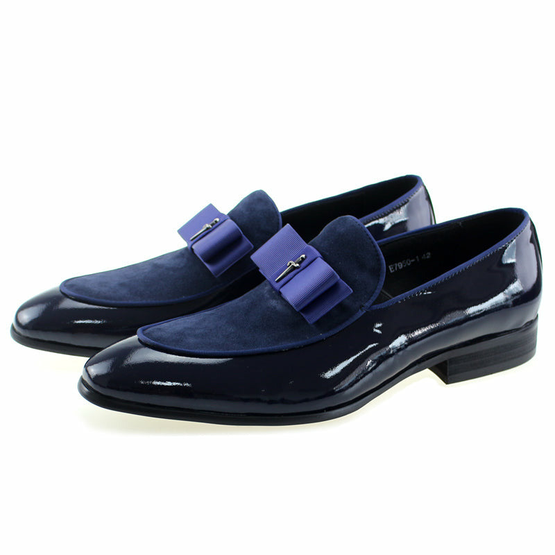 Handmade Genuine Patent Leather And Nubuck Leather Patchwork With Bow Tie Men Wedding Shoes