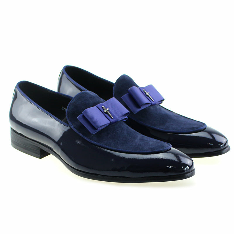 Handmade Genuine Patent Leather And Nubuck Leather Patchwork With Bow Tie Men Wedding Shoes
