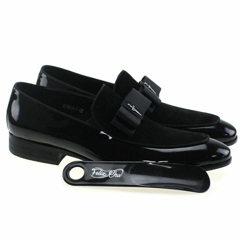Handmade Genuine Patent Leather And Nubuck Leather Patchwork With Bow Tie Men Wedding Shoes
