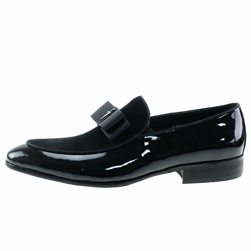 Handmade Genuine Patent Leather And Nubuck Leather Patchwork With Bow Tie Men Wedding Shoes