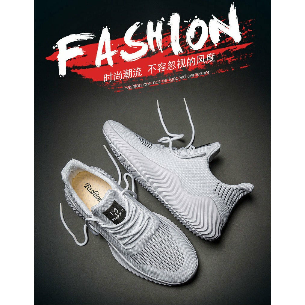 Men Shoes Breathable White Mesh Sneakers Trendy Lace-Up Lightweight Shoes