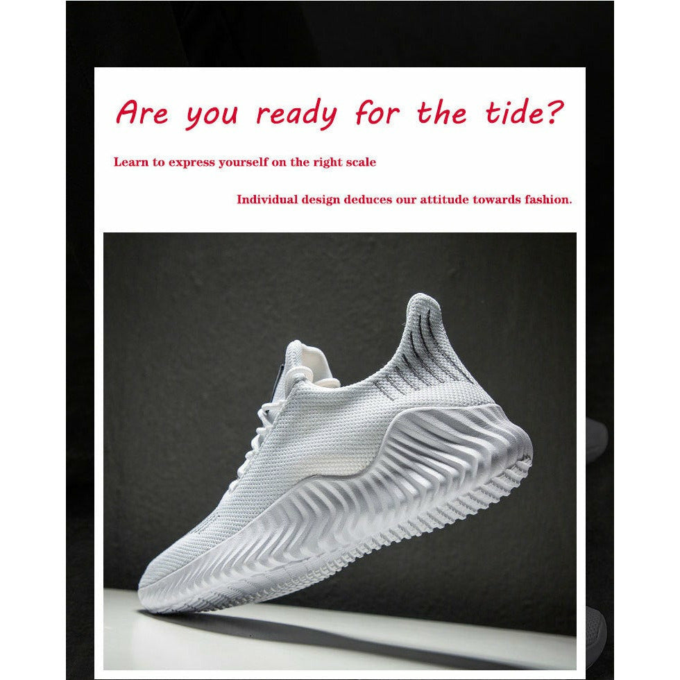 Men Shoes Breathable White Mesh Sneakers Trendy Lace-Up Lightweight Shoes
