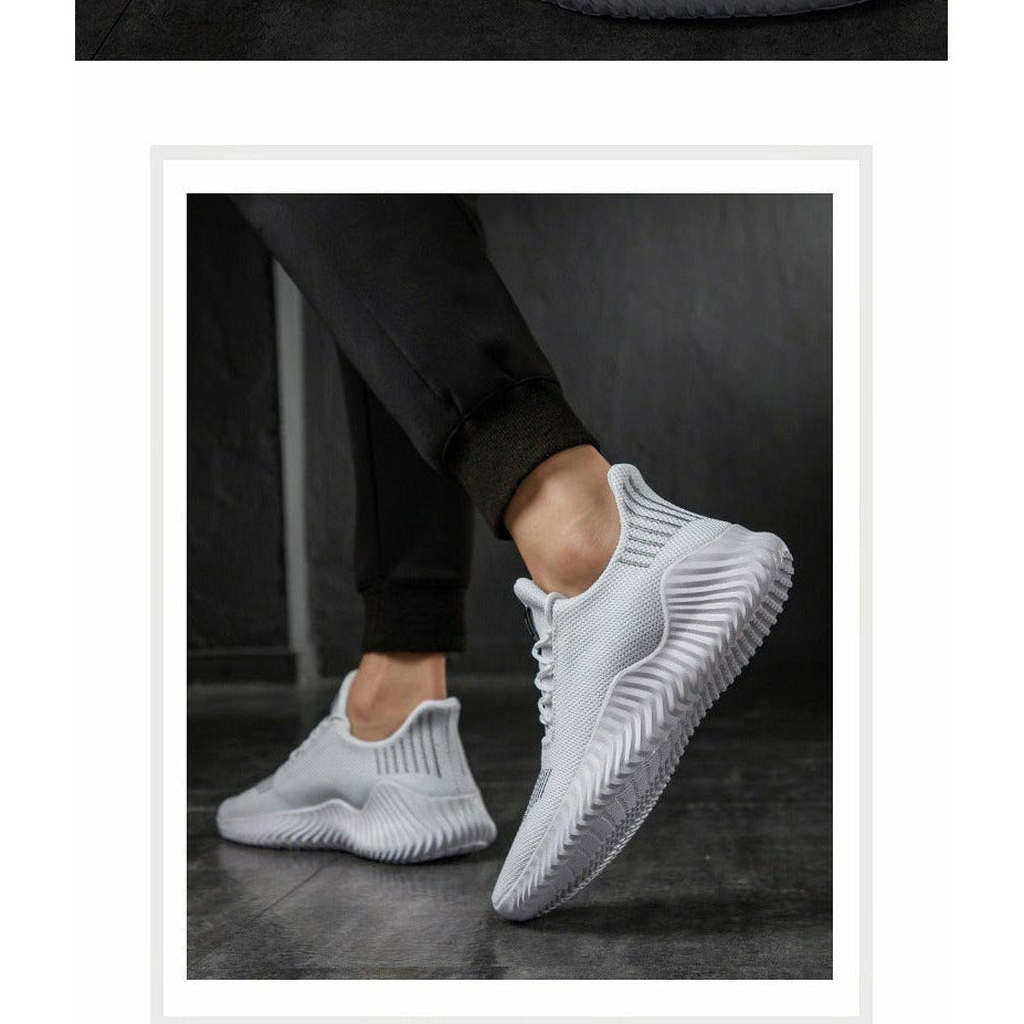 Men Shoes Breathable White Mesh Sneakers Trendy Lace-Up Lightweight Shoes
