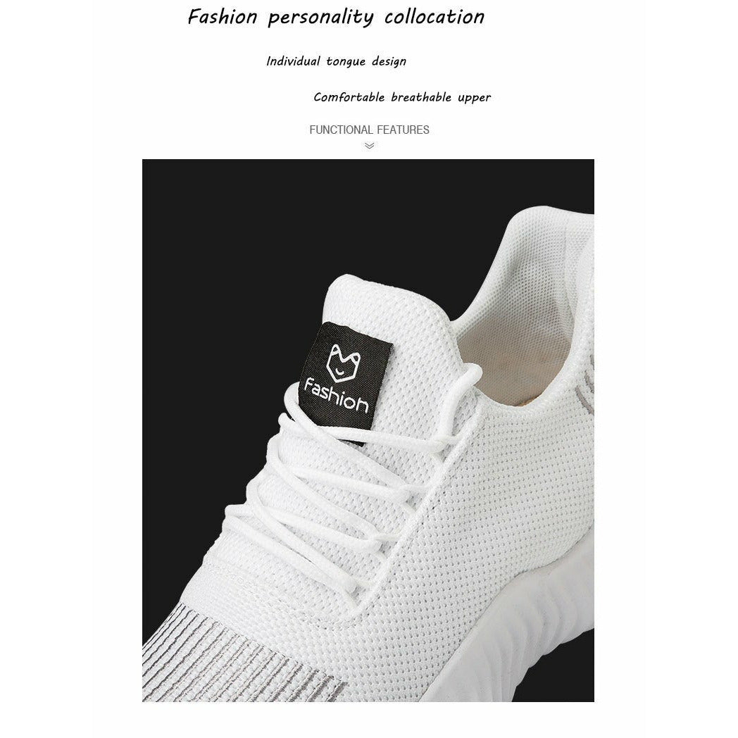 Men Shoes Breathable White Mesh Sneakers Trendy Lace-Up Lightweight Shoes