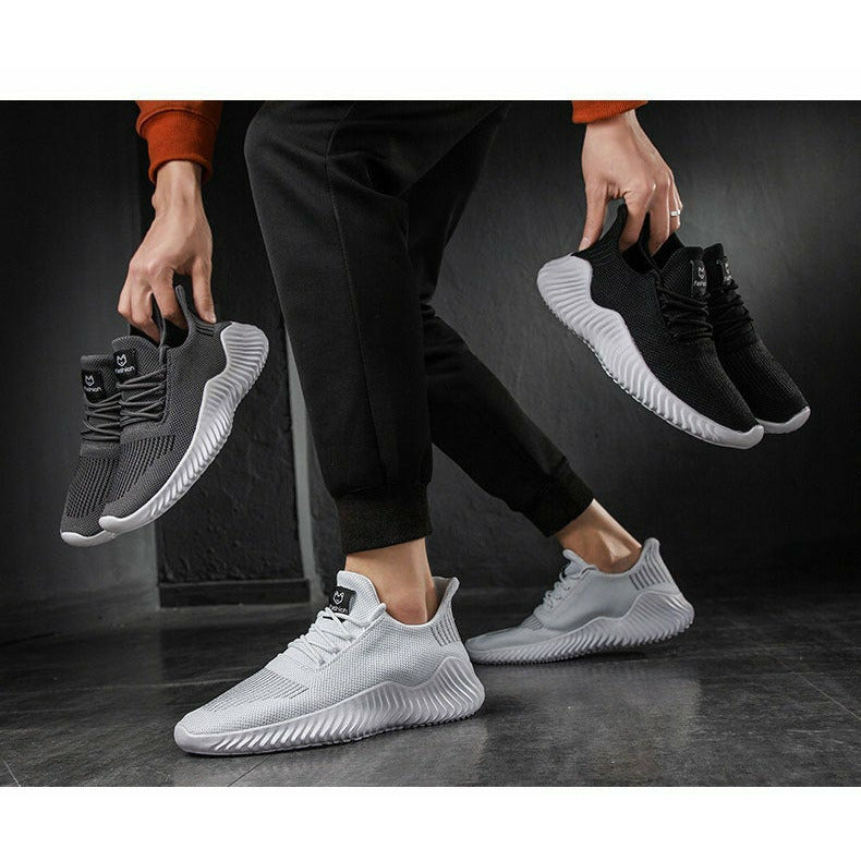 Men Shoes Breathable White Mesh Sneakers Trendy Lace-Up Lightweight Shoes