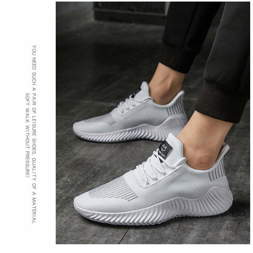 Men Shoes Breathable White Mesh Sneakers Trendy Lace-Up Lightweight Shoes