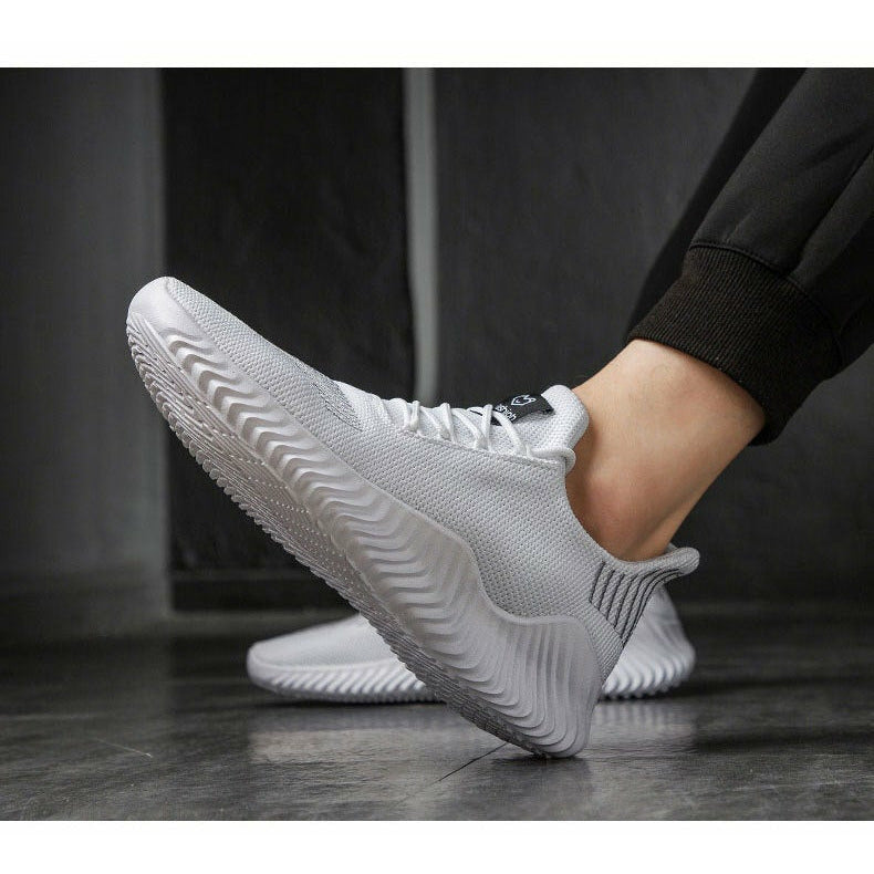 Men Shoes Breathable White Mesh Sneakers Trendy Lace-Up Lightweight Shoes