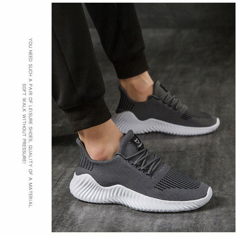 Men Shoes Breathable White Mesh Sneakers Trendy Lace-Up Lightweight Shoes