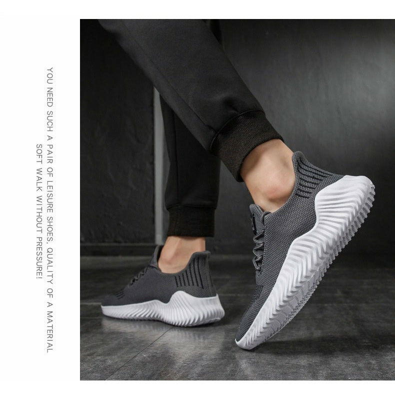 Men Shoes Breathable White Mesh Sneakers Trendy Lace-Up Lightweight Shoes