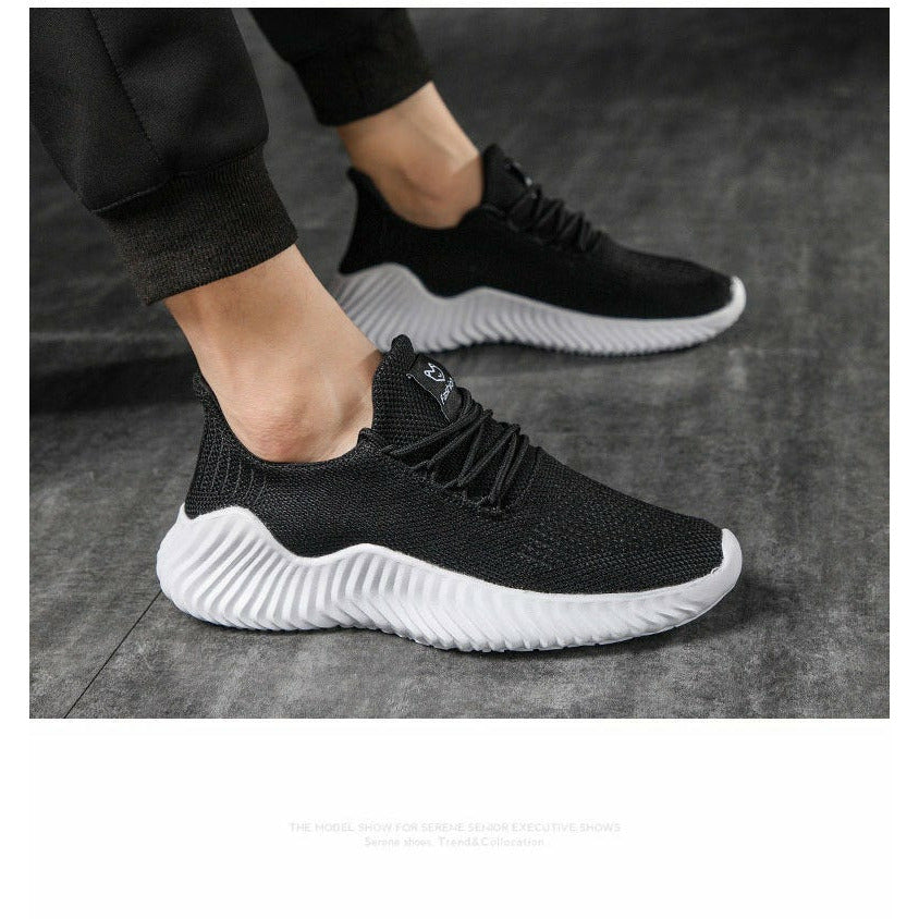 Men Shoes Breathable White Mesh Sneakers Trendy Lace-Up Lightweight Shoes