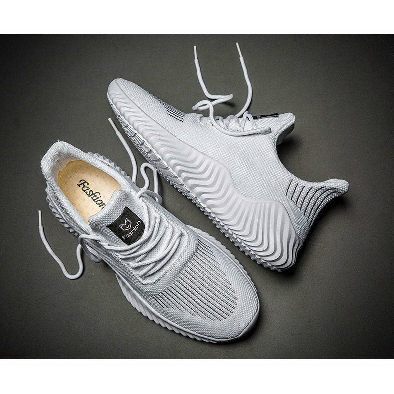 Men Shoes Breathable White Mesh Sneakers Trendy Lace-Up Lightweight Shoes