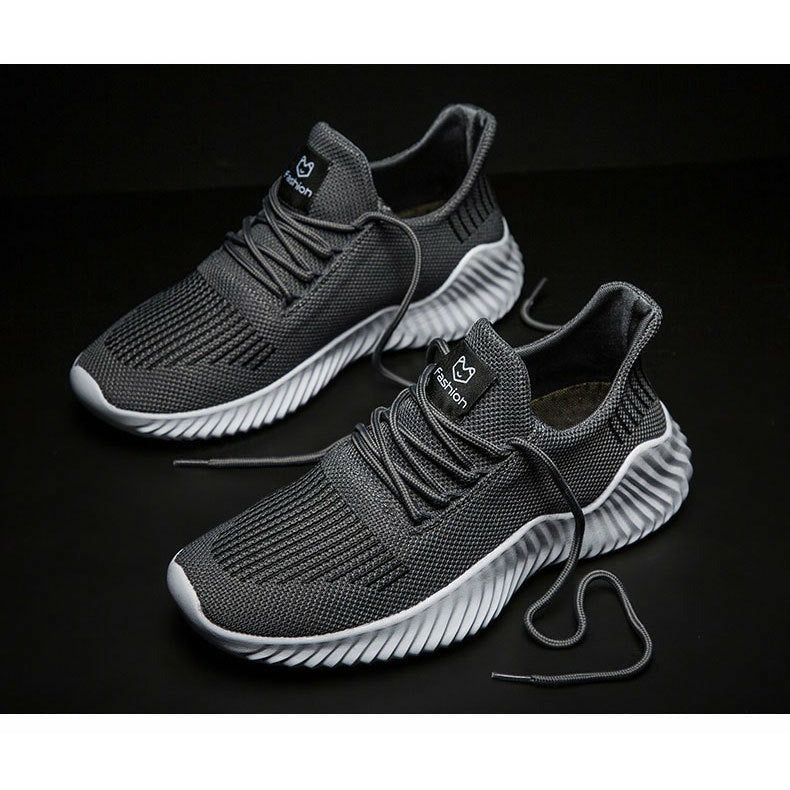 Men Shoes Breathable White Mesh Sneakers Trendy Lace-Up Lightweight Shoes