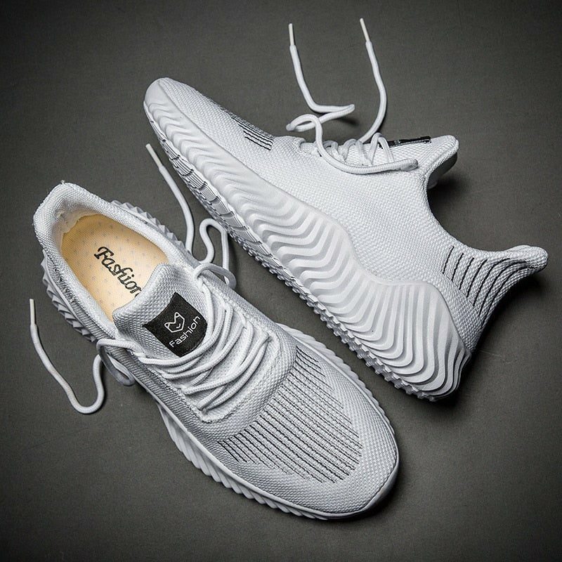 Men Shoes Breathable White Mesh Sneakers Trendy Lace-Up Lightweight Shoes
