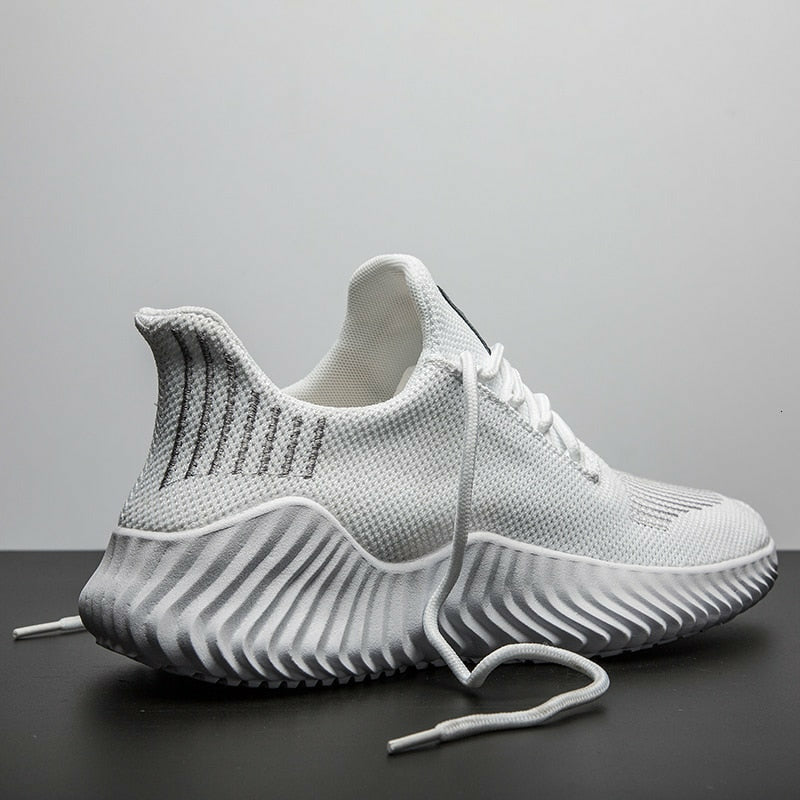 Men Shoes Breathable White Mesh Sneakers Trendy Lace-Up Lightweight Shoes