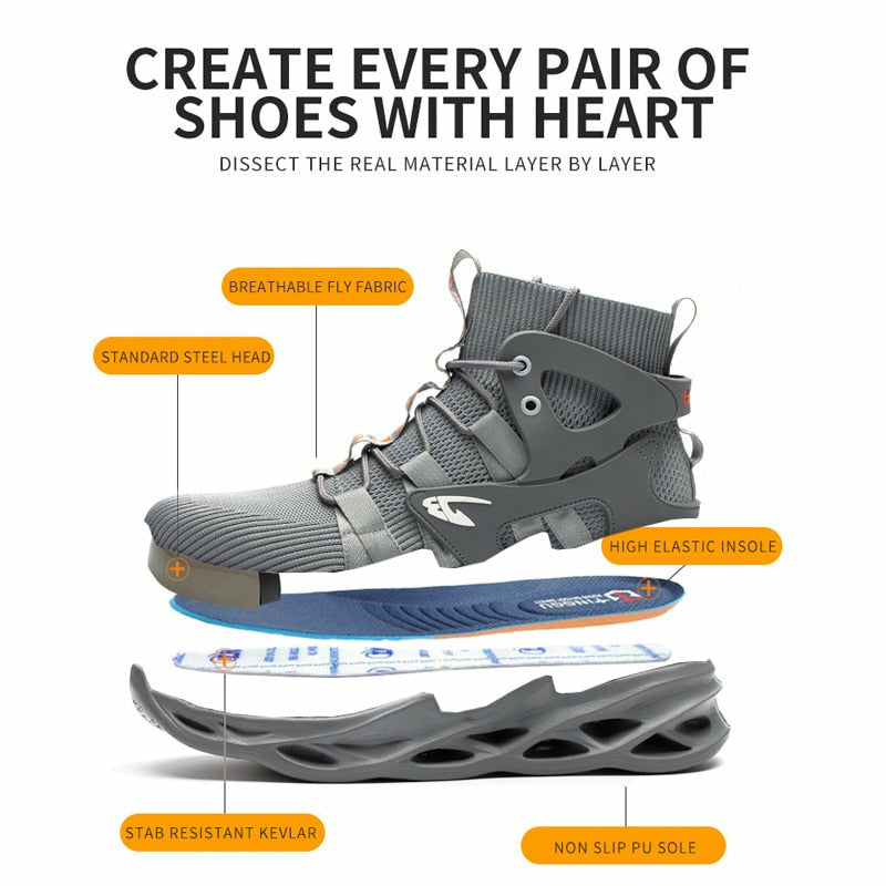 Men Steel Toe Shoes Puncture-Proof Sneakers Work Safety Boots