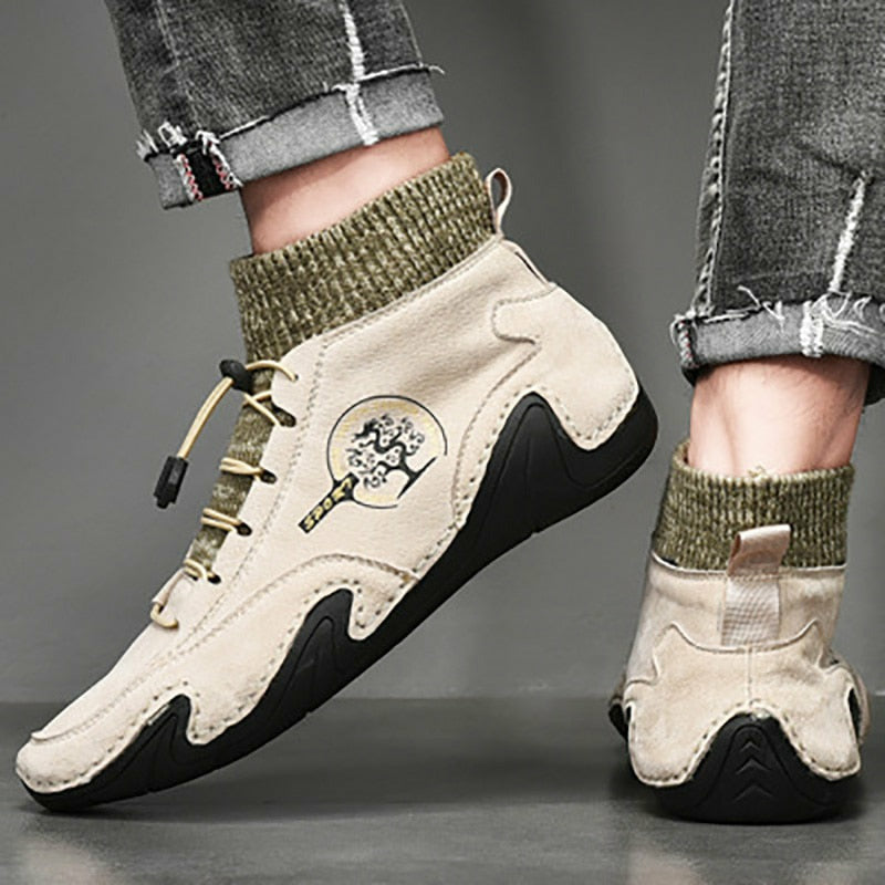 Men Fashion Leather Boots Casual Outdoor Light Ankle Shoes