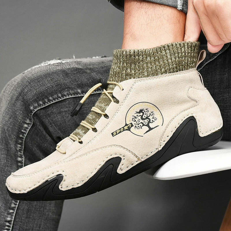 Men Fashion Leather Boots Casual Outdoor Light Ankle Shoes