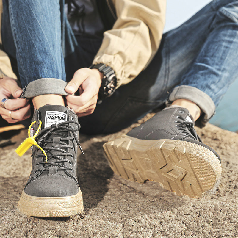 Men's High Quality Leather Boots – Waterproof Casual Motorcycle Ankle Lace-Up Shoes