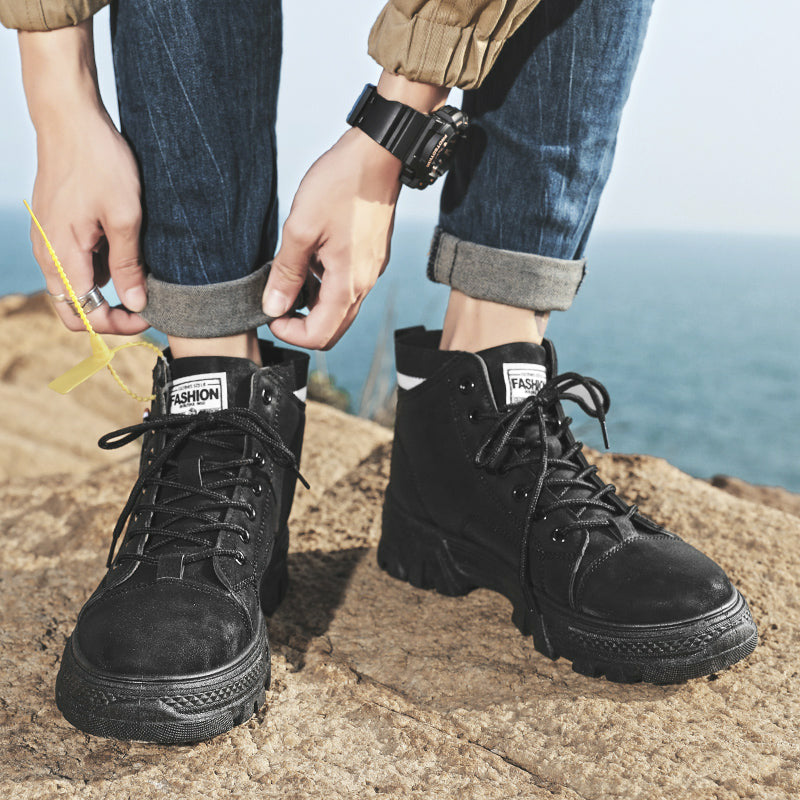 Men's High Quality Leather Boots – Waterproof Casual Motorcycle Ankle Lace-Up Shoes