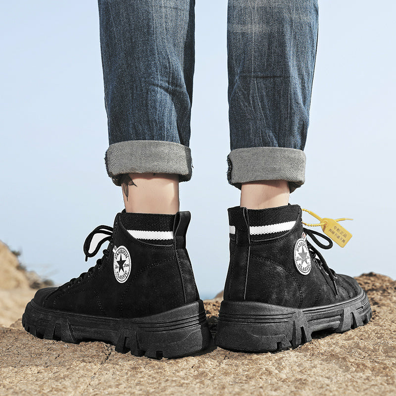 Men's High Quality Leather Boots – Waterproof Casual Motorcycle Ankle Lace-Up Shoes