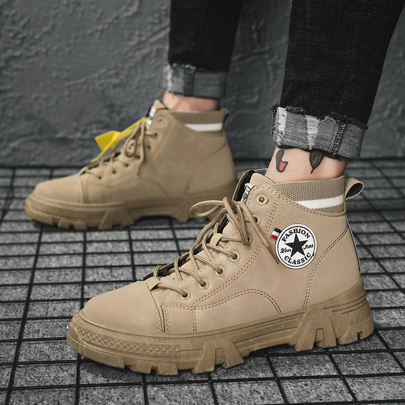 Men's High Quality Leather Boots – Waterproof Casual Motorcycle Ankle Lace-Up Shoes