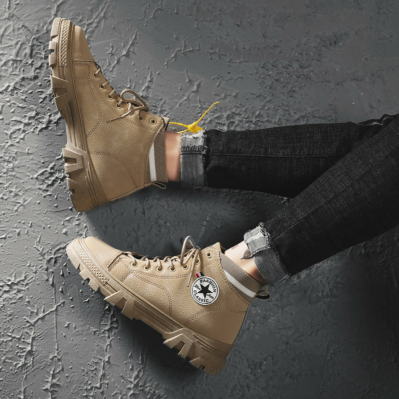 Men's High Quality Leather Boots – Waterproof Casual Motorcycle Ankle Lace-Up Shoes