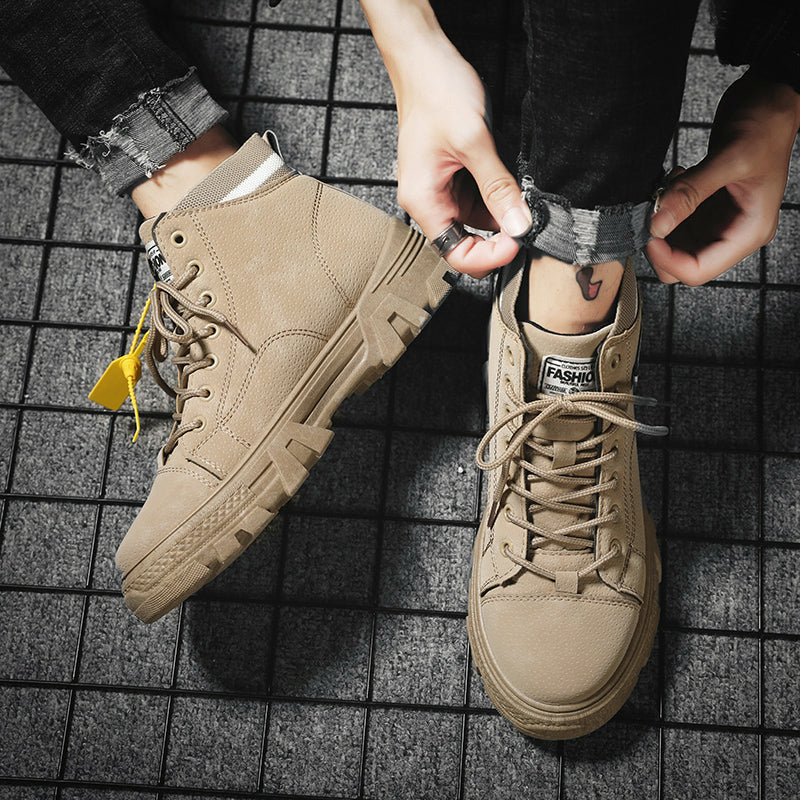 Men's High Quality Leather Boots – Waterproof Casual Motorcycle Ankle Lace-Up Shoes