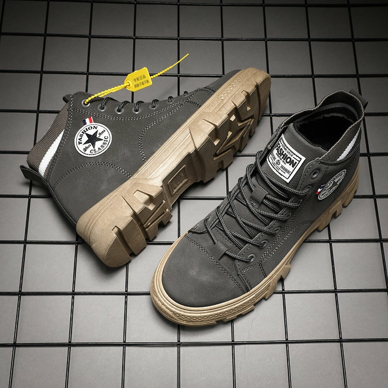 Men's High Quality Leather Boots – Waterproof Casual Motorcycle Ankle Lace-Up Shoes