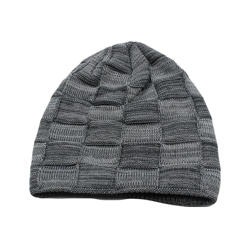 Karierte dicke Wollmütze, Beanie oder Strickmütze